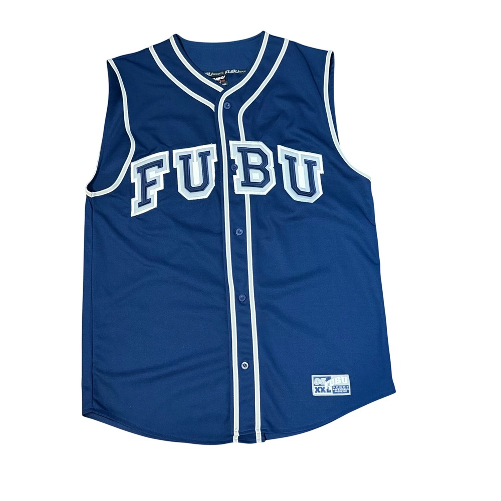 Vintage 90's FUBU 05 Sports Sleevless Baseball Jersey Men's Large Navy Blue Gray